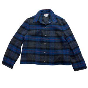 Vintage Evan-Picone Wool Jacket, Coat Women's Size 18 Snap Closure Plaid Blue